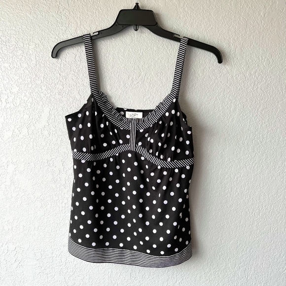 LOFT size 10P black with white polka dots sleeveless top - Picture 1 of 9